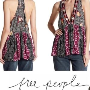Free People Floral Patchwork Halter Cami in Burgundy and Black